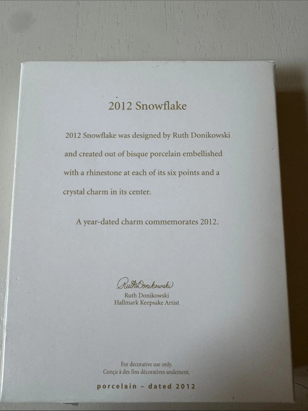 Hallmark White Snowflake 2012 Keepsake Ornament